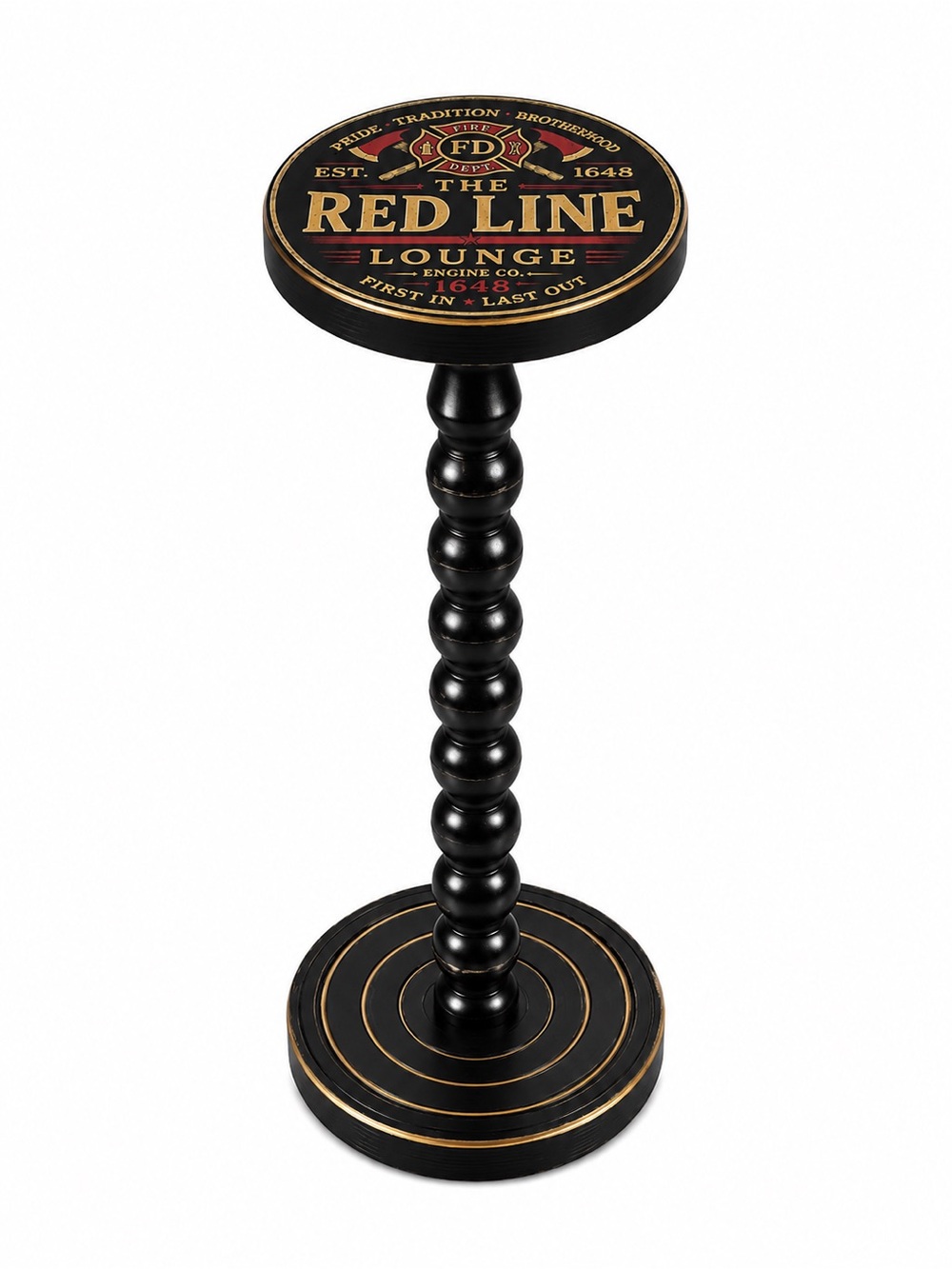 The Red Line Firefighter Drink Table, Whiskey Stand, Martini Perch, Small Table